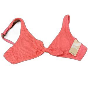 Lively Pink Textured Bow Bikini Top XL Adjustable Strap Women's Swim